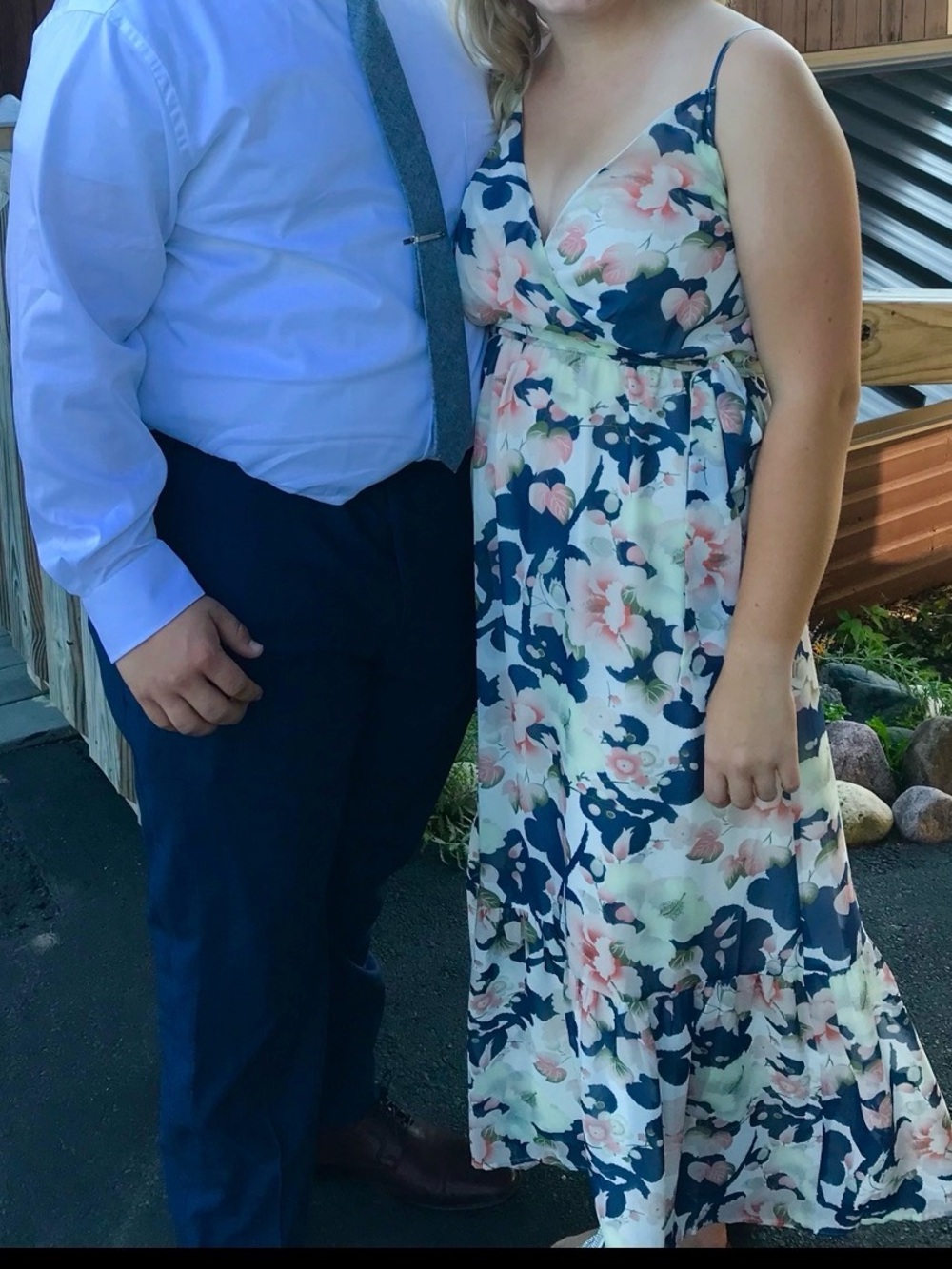 LOFT Navy and Blush Floral Spaghetti-Strap Maxi Dress